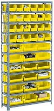 Global Industrial Open Bin Shelving w/5 Shelves & 16 Yellow Bins, 36x12x39