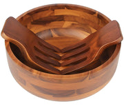 AIDEA Acacia Wood Serving Bowl, 11 Inch Diameter with Utensils, Brown