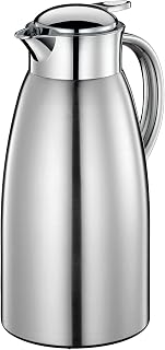 Cilio Carafe - 68 Oz, Brushed Stainless - Insulated Beverage Dispenser & Thermal Coffee Carafe - Double Wall Stainless Steel Pitcher with Push-Button Lid