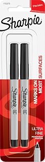 Sharpie Permanent Markers, Ultra Fine Point, Black, 2 Count - Home, School, Office Supplies