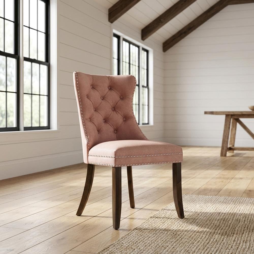 Wood Parsons Dining Chair by Furnifact – Wood, Beige Red