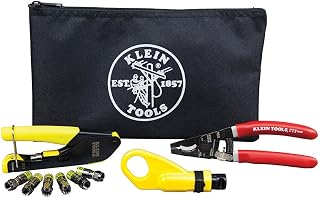 KLEIN TOOLS VDV026-211 Coax Installation Kit with Crimp Tool, Cable Cutter, Stripper and F Connectors with Storage Bag