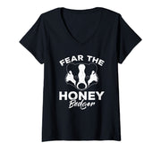 Womens Fear The Honey V-Neck T-Shirt by Badger – Cotton, Black, Model 8G1W8S5AKHS
