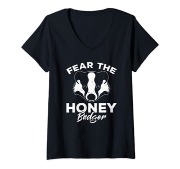 Womens Fear The Honey V-Neck T-Shirt by Badger – Cotton, Black, Model 8G1W8S5AKHS