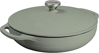 Lodge Essential Enamel Cast Iron Braiser, 3.6 Quart, Desert Sage | Refrigerator- & Oven-Safe up to 500°F, Induction-Safe, Heat-Retaining, Non-Toxic Enamel Braiser Cookware