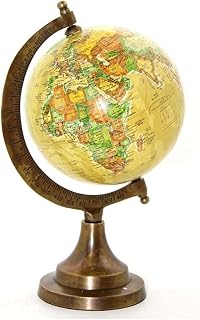 23cm Antique World Map Globe with Distressed Metal Stand - Decorative Desk Accessory