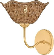 Mitzi Kehlani Wall Sconce | Aged Brass Finish | Light Natural Wicker Floral Shade | Botanical-Inspired Artisanal Accent Light | Organic Sculptural Design | 8.75" W x 9.5" H | H1101101-AGB