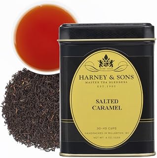 Harney & Sons Salted Caramel Loose Leaf Black Tea Tin, 4 oz | Black tea with caramel, vanilla, and Himalayan salt. Contains caffeine.