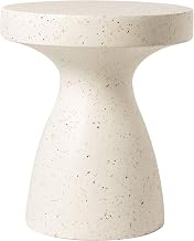 LeisureMod 16” Wide Round Side Table in Fiberstone with Hourglass Pedestal Design for Indoor and Outdoor Use Wisp Collection in Terrazzo White