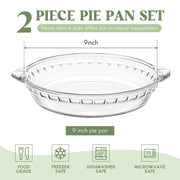 Uiifan Mini Glass Pie Pan, 9 Inch Clear Baking Dish with Handles, Set of 2