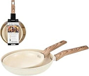 Hamilton Beach 2pc Forged Aluminum Frying Pan Set, 8 and 10 Inch Beige Marble Ceramic Nonstick Skillets, Scratch Resistant Stone Coating with Felt Protector
