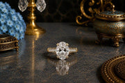 IshaanJewel 2 Ct Oval Cut Diamond Channel Set Half Eternity Vintage Engagement Ring For Women For Women 14K Yellow Gold Plated Wedding Ring 925 Sterling Silver Handmade Women