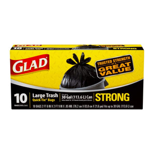 Quick TieTrash Bags by Glad – 10 Count (Pack of 1), 30.0 gallons, Plastic, Black, Model 00079/80