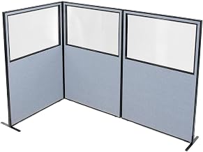 Global Industrial 48-1/4"W x 72" H Freestanding 3-Panel Corner Room Divider with Partial Window, Blue