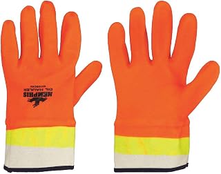 MCR Safety 6410SCHV Premium Double-Dipped Hi-Viz PVC Jersey Lined Sandpaper Finish Men's Gloves with Plasticized Safety Cuff, Orange/Lime, Large, 1-Pair