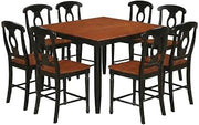Furnifact Solid Wood Counter Height Pub Dining Furniture 9 Piece Set, Bar Table and Chairs Kitchen Tables and Dining Room Set, Black & Cherry