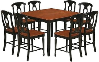 Furnifact Solid Wood Counter Height Pub Dining Furniture 9 Piece Set, Bar Table and Chairs Kitchen Tables and Dining Room Set, Black & Cherry