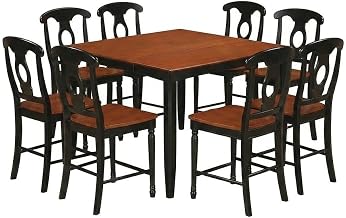 Furnifact Solid Wood Counter Height Pub Dining Furniture 9 Piece Set, Bar Table and Chairs Kitchen Tables and Dining Room Set, Black & Cherry