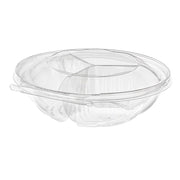 Inline Plastics TS52R3N Deli Container Hinged With Dome Lid 52 OZ 3 Compartment RPET Clear Round 100/Case