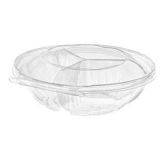 Inline Plastics TS52R3N Deli Container Hinged With Dome Lid 52 OZ 3 Compartment RPET Clear Round 100/Case