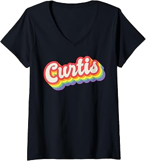 Women's Curtis Pride Month LGBTQ Rainbow Flag Name Personalised V-Neck T-Shirt