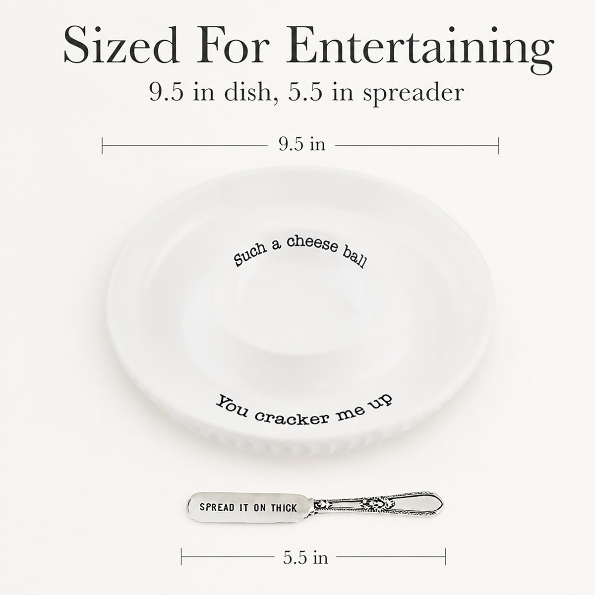 Mud Pie Ceramic Appetizer Dish And Spreader, White, 9.5 Inch