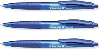 Schneider Suprimo Ballpoint Pen with Rubber Grip & Medium Tip, Blue 3 Pack | Retractable, Refillable, Smooth Everyday Writing, Waterproof ISO-Certified Ink, Document Proof, Ideal for Office, Work, Home