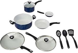 Farberware 17490 Ceramic Dishwasher Safe Nonstick Cookware Set / Pots and Pans Set - 12 Piece, Blue
