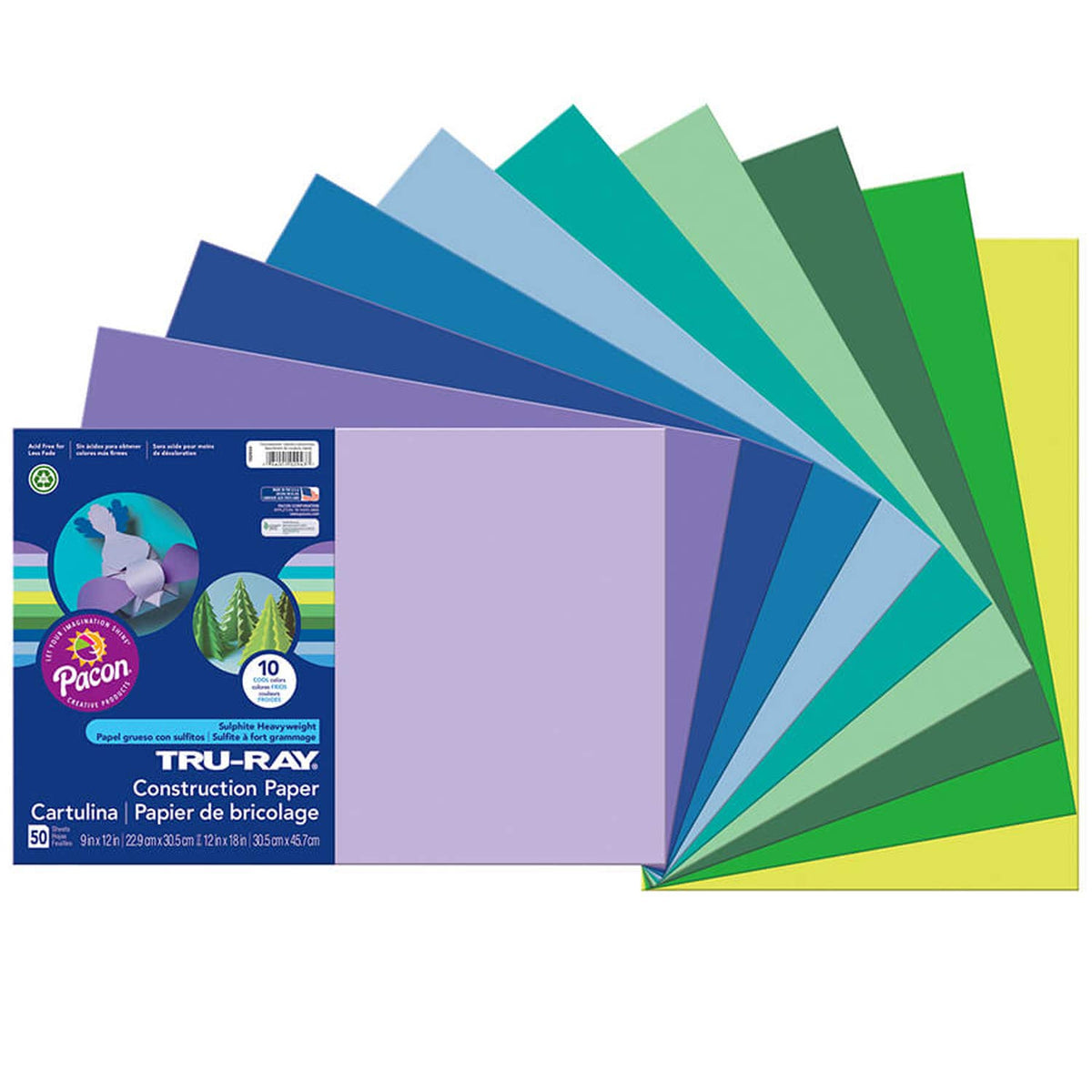 Tru-Ray Construction Paper by DIXON TICONDEROGA CO - PACON – 12" x 18", Paper, Cool Assorted, Pack of 3, Model PAC102943-3