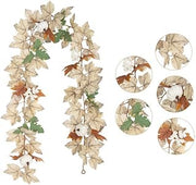 Ochine 1 Pack Fall Garland Maple Leaf Fall Decor, 5FT Fake Fall Maple Leaf Garland Fall Decorations Artificial Fall Garland with Pumpkins for Indoor Outdoor Party Thanksgiving Fireplace Home Decor