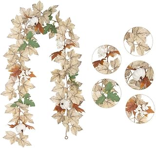 Ochine 1 Pack Fall Garland Maple Leaf Fall Decor, 5FT Fake Fall Maple Leaf Garland Fall Decorations Artificial Fall Garland with Pumpkins for Indoor Outdoor Party Thanksgiving Fireplace Home Decor