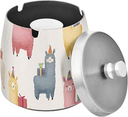 Alpaca Pattern Splash Ashtray with Lid, Outdoor Ashtrays for Patio
