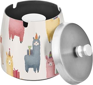 Alpaca Pattern Splash Ashtray with Lid, Outdoor Ashtrays for Patio