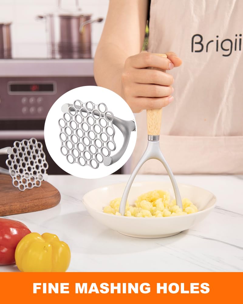 Brigii Potato Ricer, Aluminum Alloy With Oak Handle, Silver
