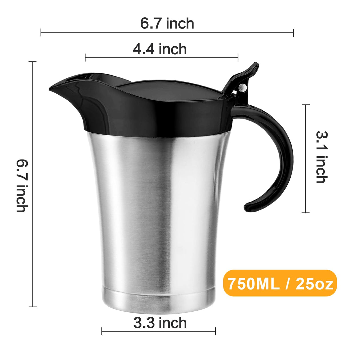 Raisly Double Insulated Gravy Boat, 25 Ounces Stainless Steel with Hinged Lid, Silver