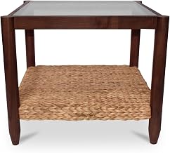 Beth Side Table, Rectangular, Sungkai Wood, Water Hyacinth Base, Tempered Glass Top, Brown