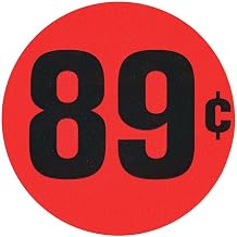 89¢ Labels Large Price Point Price Tag Labels Red with Black Imprint - 1 1/2"Dia 1000 Per Roll