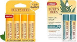 Burt's Bees Lip Balm Easter Basket Stuffers - Original Beeswax, With Rescue Balm Cooling Eucalyptus, Moisturizer For Dry Lips, 6 Tubes