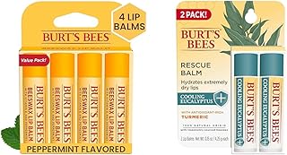 Burt's Bees Lip Balm Easter Basket Stuffers - Original Beeswax, With Rescue Balm Cooling Eucalyptus, Moisturizer For Dry Lips, 6 Tubes