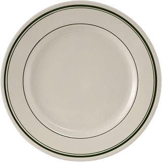 Tuxton China TGB-016 Plate, 10-1/2" Diameter, Round, Wide Rim, Rolled Edge, Microwave and Dishwasher Safe, Oven Proof, Fully Vitrified, Ceramic, Green Bay, Pack of 12