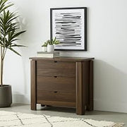 HomeRoots 611037 36 in. Dark Brown Solid Wood Accent Cabinet with 3 Doors