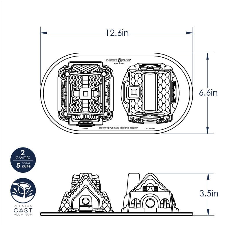 Nordic Ware Gingerbread House Duet Cake Pan, 5-Cup Capacity, Silver