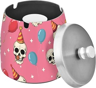 Skeleton Balloon Pattern Splash Ashtray with Lid, Outdoor Ashtrays for Patio