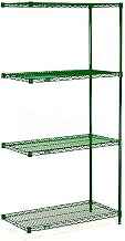 Nexel Poly-Green, 4 Tier, Wire Shelving Add-On Unit, 24"W x 24"D x 54"H