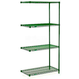 Poly-Green, 4 Tier, Wire Shelving ADD-ON Unit, 72W X 14D X 86H by Nexel – Alloy Steel, Green, Model A14728G