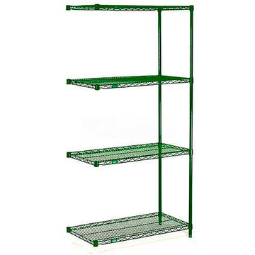 Poly-Green, 4 Tier, Wire Shelving Add-On Unit, 24"W x 24"D x 54"H by Nexel – 4, Steel, Green, Model A24245G
