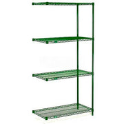 Poly-Green, 4 Tier, Wire Shelving Add-On Unit, 48"W x 24"D x 54"H by Nexel – Steel, Green, Model A24485G