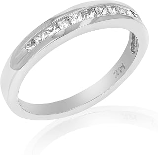 1/4 cttw Diamond Wedding Band for Women, Princess Cut Diamond Wedding Band in 14K White Gold Channel Set, Size 5-7