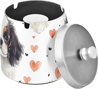 Cute Charles Dog Head Heart Splash Ashtray with Lid, Outdoor Ashtrays for Patio