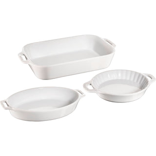 Ceramic 3-pc Mixed Baking Dish Set by STAUB – 3pc, 9 centiliters, Ceramic, White, Model 40508-688